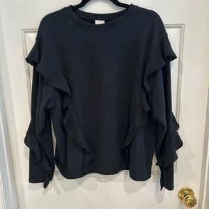 a new day Black Ruffle Sleeve Pullover Sweatshirt